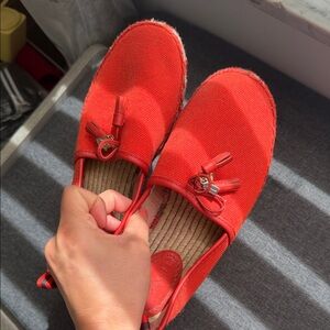 Coach Red Canvas Tassel Espadrille Slip-Ons